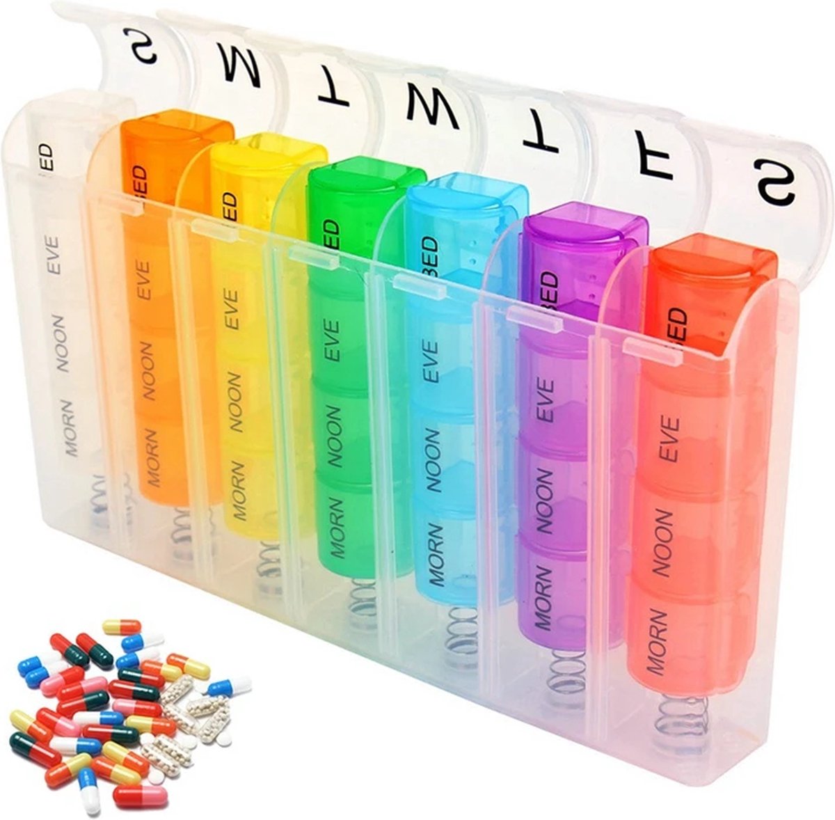 Goedkoopste Pillendoos voor 7 dagen met 4 dagdeel vakken - Automatische opening - pillendoosje 28 vakjes - Medicijndoosje - Pillen Organizer