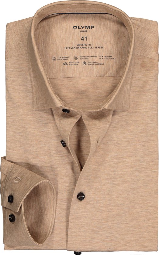 OLYMP 24/7 modern fit overhemd - tricot - beige - Strijkvriendelijk - Boordmaat: 42