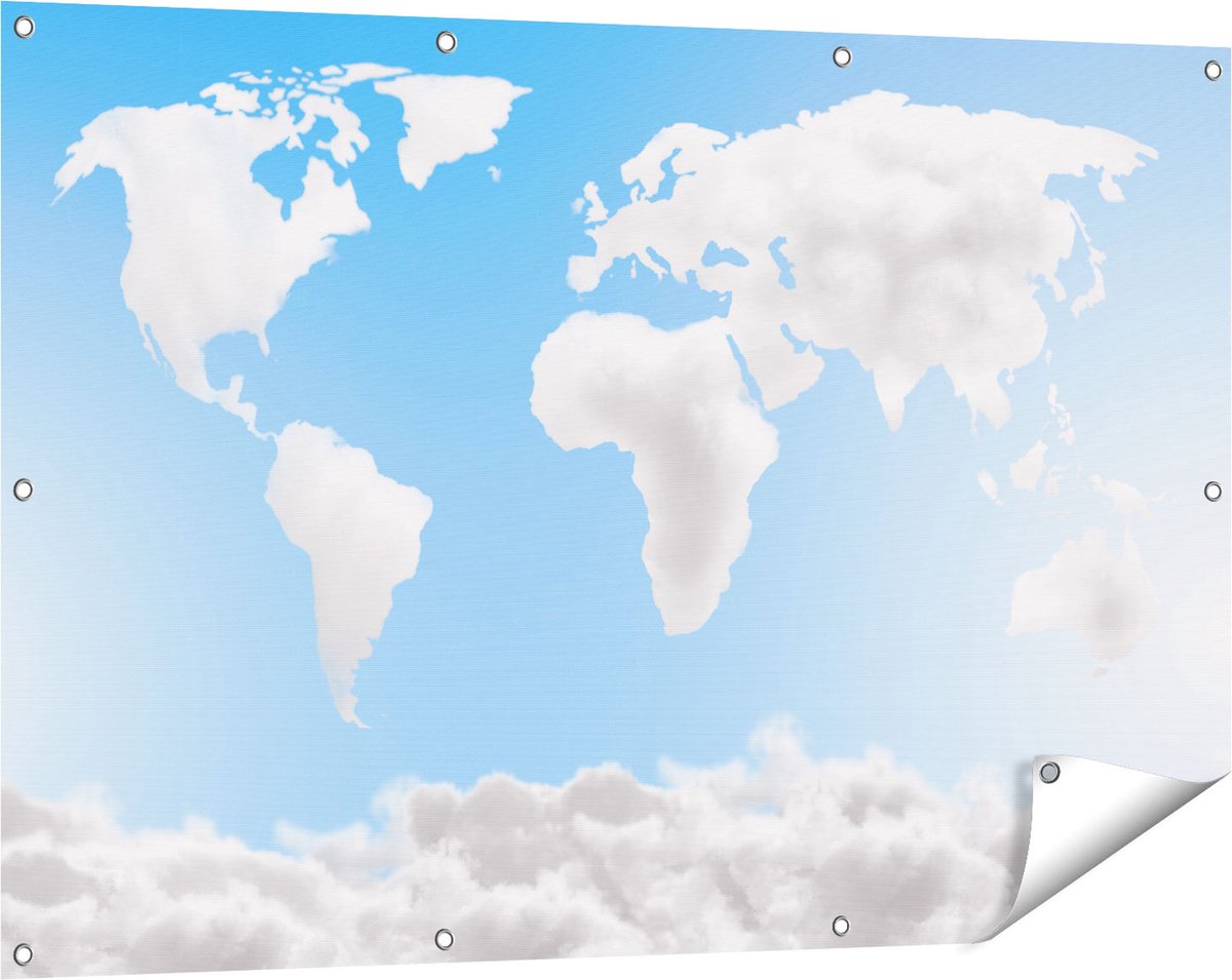 Gards Tuinposter Wereldkaart Gemaakt van Wolken - 120x80 cm - Tuindoek - Tuindecoratie - Wanddecoratie buiten - Tuinschilderij Multikleur