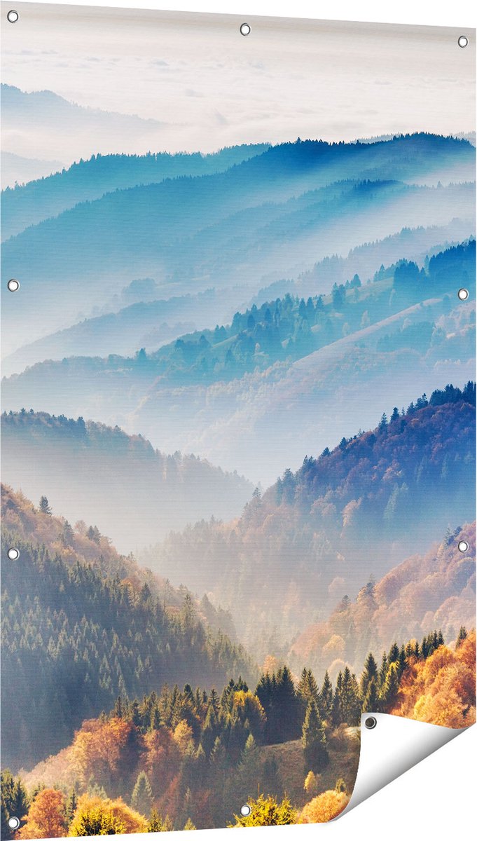 Gards Tuinposter Heuvel Landschap van het Zwarte Wout Bos - 80x120 cm - Tuindoek - Tuindecoratie - Wanddecoratie buiten - Tuinschilderij Multikleur