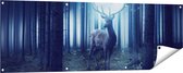 Gards Tuinposter Hert in het Bos tijdens Volle Maan - 150x50 cm - Tuindoek - Tuindecoratie - Wanddecoratie buiten - Tuinschilderij