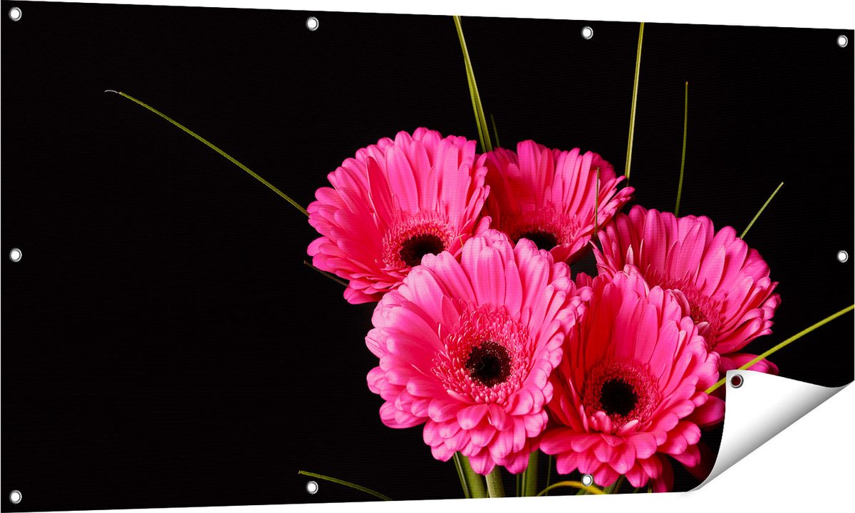 Gards Tuinposter Roze Gerbera Bloemen - 140x70 cm - Tuindoek - Tuindecoratie - Wanddecoratie buiten - Tuinschilderij Multikleur