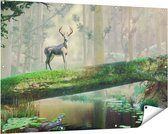 Gards Tuinposter Hert in het Bos op een Boom - 150x100 cm - Tuindoek - Tuindecoratie - Wanddecoratie buiten - Tuinschilderij