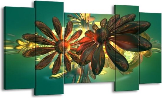 GroepArt - Schilderij - Bloem - Groen, Geel, Rood - 120x65 5Luik - Foto Op Canvas - GroepArt 6000+ Schilderijen 0p Canvas Art Collectie - Wanddecoratie