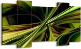 GroepArt - Schilderij - Abstract - Groen, Zwart, Geel - 120x65 5Luik - Foto Op Canvas - GroepArt 6000+ Schilderijen 0p Canvas Art Collectie - Wanddecoratie