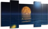 GroepArt - Schilderij - Maan - Blauw, Bruin - 120x65 5Luik - Foto Op Canvas - GroepArt 6000+ Schilderijen 0p Canvas Art Collectie - Wanddecoratie