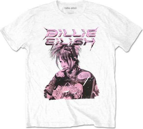 Billie Eilish - Purple Illustration Heren T-shirt - S - Wit