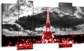 GroepArt - Schilderij - Eiffeltoren - Grijs, Rood, Zwart - 120x65 5Luik - Foto Op Canvas - GroepArt 6000+ Schilderijen 0p Canvas Art Collectie - Wanddecoratie
