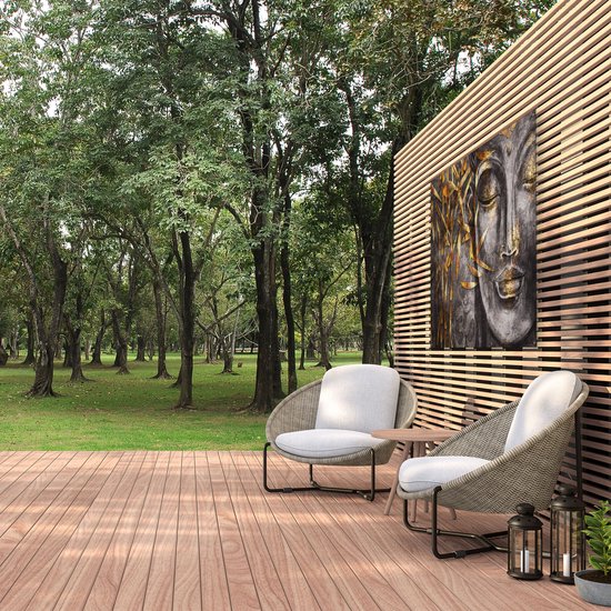 Gards Affiche Jardin Bouddha Doré de l'Aquarelle - Abstrait - 150x100 cm - Toile jardin - Décoration de jardin - Décoration murale extérieur - Tableau jardin