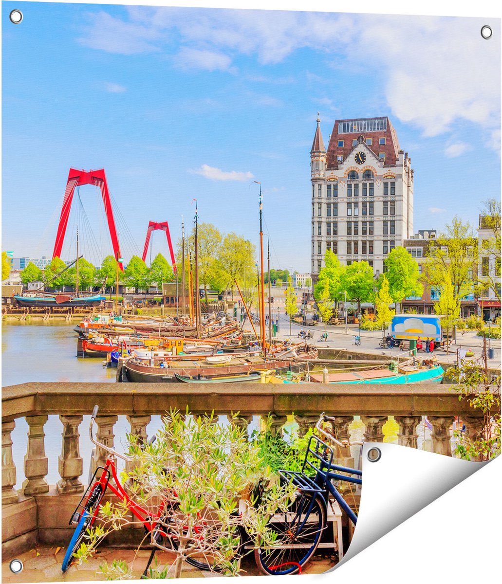 Gards Tuinposter Kleurrijke Oude Haven in Rotterdam - 70x70 cm - Tuindoek - Tuindecoratie - Wanddecoratie buiten - Tuinschilderij Multikleur