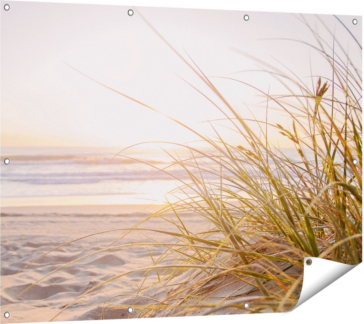 Gards Tuinposter Strand en Duinen tijdens Zonsondergang - 120x90 cm - Tuindoek - Tuindecoratie - Wanddecoratie buiten - Tuinschilderij Multikleur