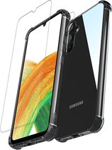 Samsung Galaxy A34 Hoesje Schokbestendig Transparant + 9H Tempered Glass Screen Protector + Camera Protector Clear