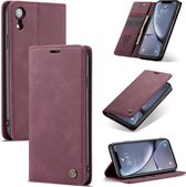 CaseMe-013 Multifunctioneel Retro Frosted Horizontaal Flip lederen hoesje voor iPhone XR, met kaartsleuf & houder en portemonnee (wijnrood)