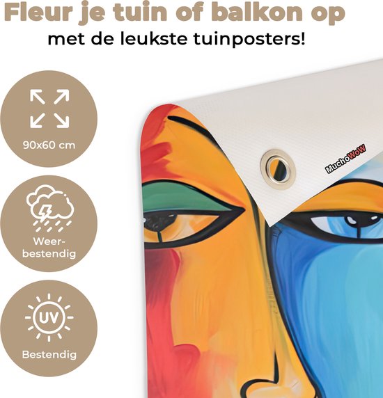 Posters de jardin d'extérieur Tête - Peinture à l'huile - Peinture - Coloré - 90x60 cm - Toile de jardin - Affiche d'extérieur