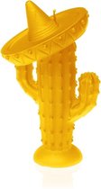 Geel gelakte Candellana figuurkaars, Cactus met Sombrero Hoogte 18 cm (32 uur)