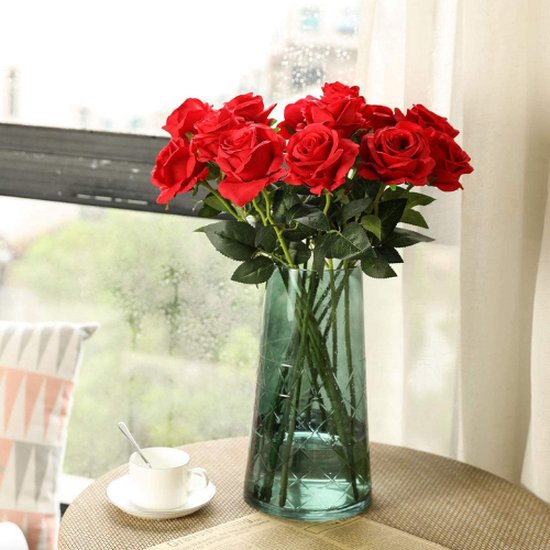 ROSIFY Fleurs artificielles - Fausses Fleurs - Roses Artificielles - Fleurs en Soie - Set de 10 Roses Artificielles - 50cm - Rouge