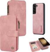 Casemania Hoesje Geschikt voor Samsung Galaxy S21 Plus Pale Pink - 2 in 1 Magnetic Book Case met Rits