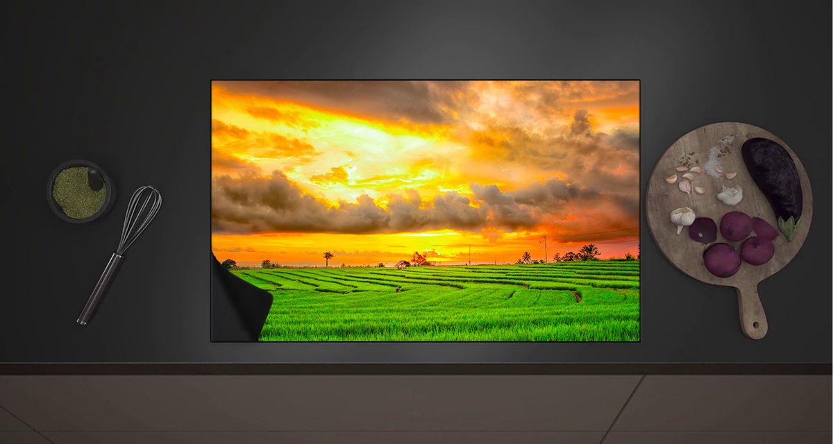 Inductie Beschermer - Feloranje Lucht Vol Wolken boven Rijstvelden van Indonesie - 80x52 cm - 2 mm Dik - Inductieplaat Beschermer met zwarte kern