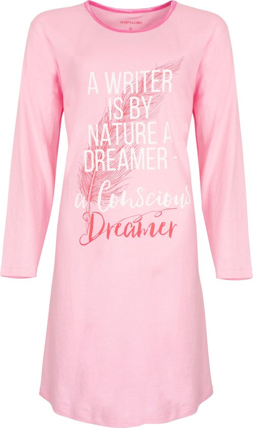 Temptation Dames Nachthemd - Bigshirt - 100% Katoen - Licht Roze - Maat XL