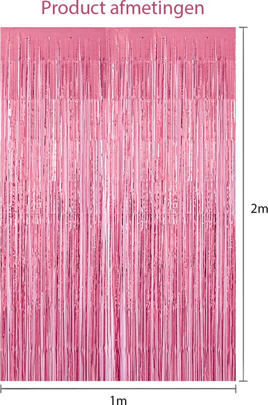 Roze glitter gordijn van 1m breed en 2m hoog.