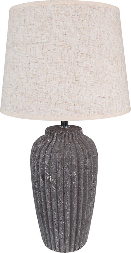 HAES DECO - Tafellamp - Natural Cosy - Stijlvolle Lamp, formaat Ø 24x45 cm - Grijs Keramiek met Beige Lampenkap - Bureaulamp, Sfeerlamp, Nachtlampje