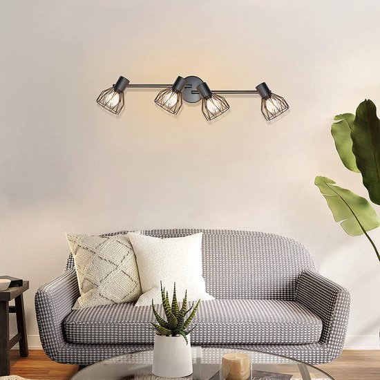 Lichtmaler Industriële plafondlamp, zwart, led, binnenverlichting, vintage, plafondlamp, 6 spots, draaibaar, E14, kroonluchter, woonkamer, slaapkamer