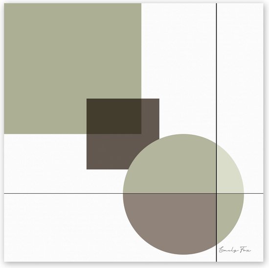 Dibond - Reproduktie / Kunstwerk / Kunst / Abstract / - Wit / zwart / bruin / taupe - 80 x 80 cm