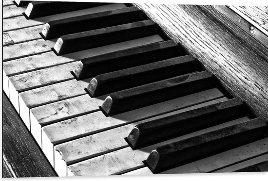 Dibond - Toetsen van een Oude Veroeste Piano - 105x70 cm Foto op Aluminium (Wanddecoratie van metaal)