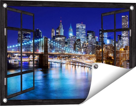 Gards Tuinposter Doorkijk Skyline New York in het Centrum - 60x40 cm - Tuindoek - Tuindecoratie - Wanddecoratie buiten - Tuinschilderij