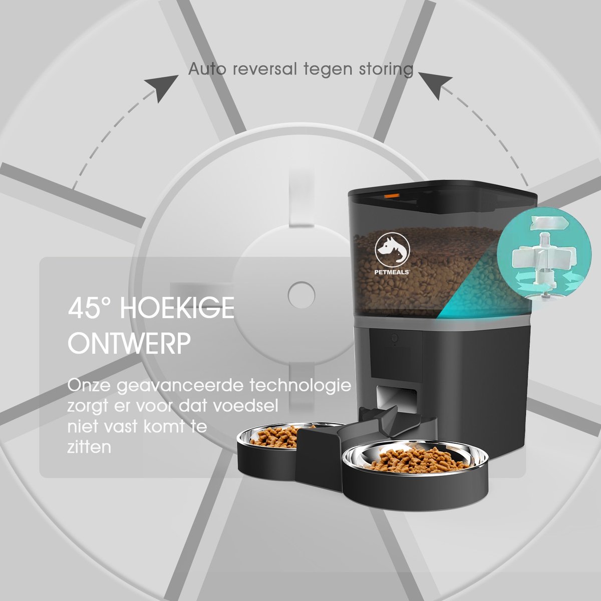 Afbeelding 3 van PetMeals.nl Automatische Voerbak Kat en Hond - Twee Voerbakken - met App - 6 L - Zwart