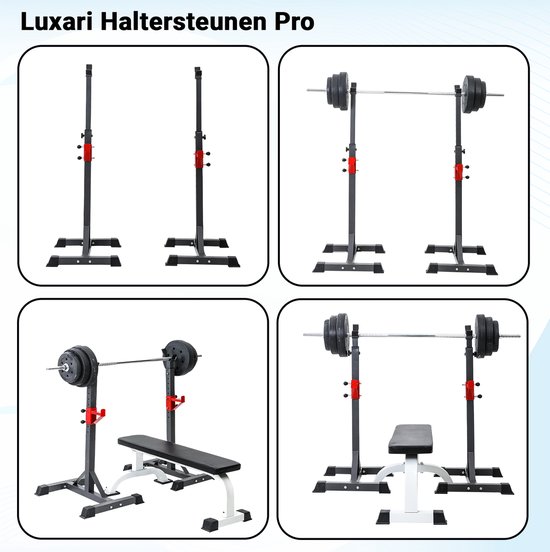 Luxari Haltersteunen - Squat Rack - Halterrek - Halterstandaard - Verstelbare Halters - Extra Hoog - 300 KG Belastbaarheid - Krachttraining - Combineren Met Fitnessbank - Krachtstation - Fitness