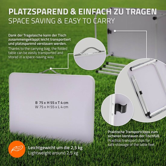 Campingtafel opvouwbaar 75x55x68 cm zilver/wit aluminium ML-Design van Camp — afbeelding 4