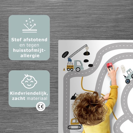 LetsPlaymats® Speelmat baby kinderen - Bouwplaats - Graafmachine - Auto - Regenboog - Design - Speelkleed van vinyl - Speeltapijt - Antislip - 105x70 cm van LetsPlaymats® — afbeelding 3