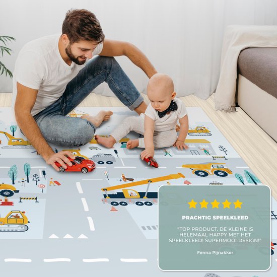 LetsPlaymats® Speelmat baby kinderen - Bouwplaats - Tractor - Graafmachine - Auto - Design - Speelkleed van vinyl - Speeltapijt - Antislip - 180x120 cm van LetsPlaymats® — afbeelding 4