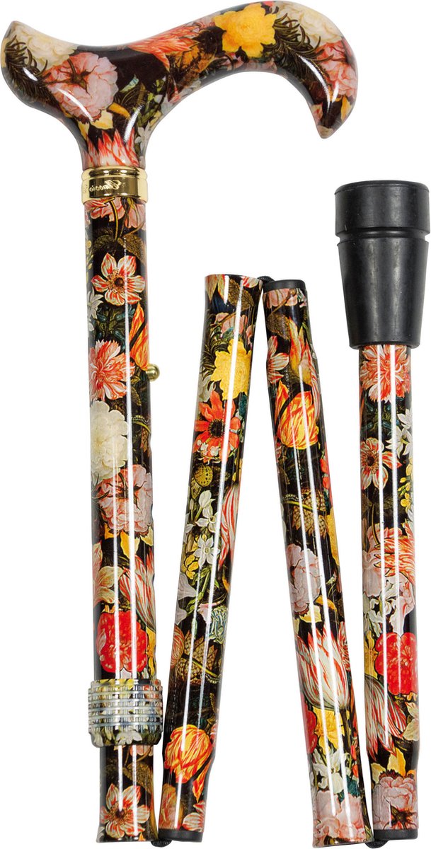Classic Canes Opvouwbare wandelstok - Stil Leven - Bosschaert - Verstelbaar - Lengte 82 - 92 cm - Aluminium - Derby handvat - Gewicht 420 gram - Diameter wandelstok 19 mm - Wandelstokken - Heren en dames - Wandelstok opvouwbaar - Inklap wandelstok