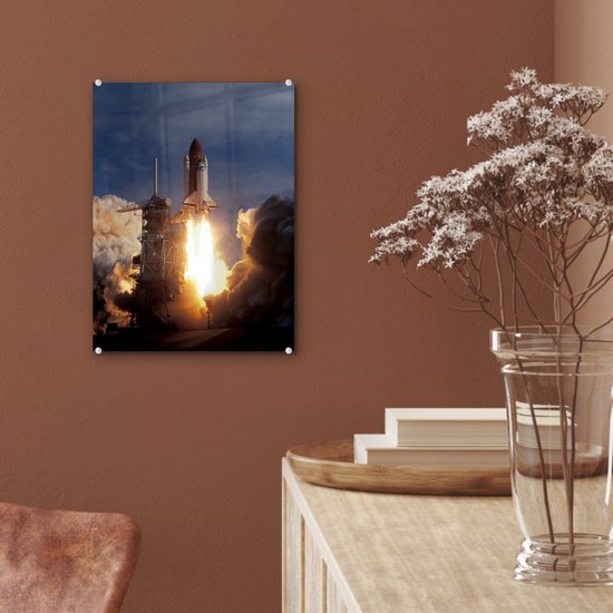 MuchoWow® Peinture sur verre 30x40 cm - Peinture sur verre acrylique - Lancement de la navette spatiale - Photo sur verre - Peintures