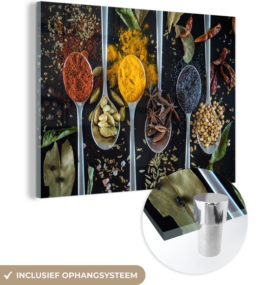 Peinture sur Verre - Herbes sur Cuillères - 80x60 cm - Peintures sur Verre Peintures - Photo sur Glas