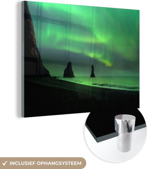 Peinture sur verre - Aurores boréales - Mer - Islande - 160x120 cm - Peintures acryliques - Photo sur Glas
