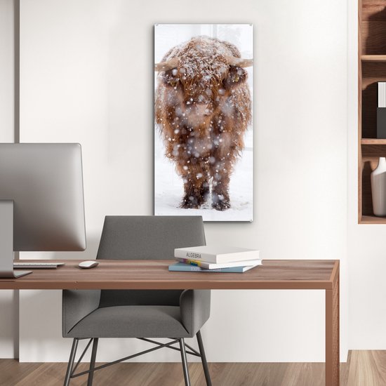 MuchoWow® Peinture sur verre 40x80 cm - Peinture acrylique sur verre - Highlander écossais - Vache - Neige - Photo sur verre - Peintures