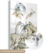 MuchoWow® Glasschilderij 90x120 cm - Schilderij acrylglas - Dinosaurus - Kinderen - Jungle - Groen - Dieren - Natuur - Foto op glas - Schilderijen