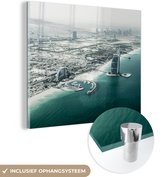 MuchoWow® Glasschilderij 90x90 cm - Schilderij acrylglas - Dubai - Skyline - Strand - Foto op glas - Schilderijen