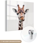 MuchoWow® Glasschilderij 90x90 cm - Schilderij acrylglas - Dieren - Portret - Giraf - Foto op glas - Schilderijen
