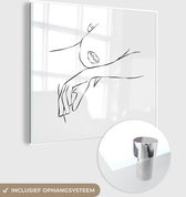 MuchoWow® Glasschilderij 20x20 cm - Schilderij acrylglas - Abstracte line art van een vrouw die op haar arm rust vierkant - Foto op glas - Schilderijen