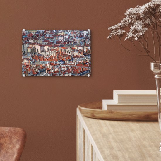 Les beaux toits rouges de la ville de Lyon en France Plexiglas 30x20 cm - petit - Tirage photo sur Glas (décoration murale plexiglas)