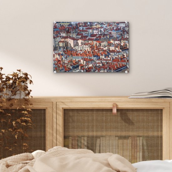 Les beaux toits rouges de la ville de Lyon en France Plexiglas 30x20 cm - petit - Tirage photo sur Glas (décoration murale plexiglas)