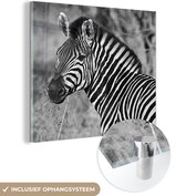 MuchoWow® Glasschilderij 90x90 cm - Schilderij acrylglas - Zebra portret - Foto op glas - Schilderijen