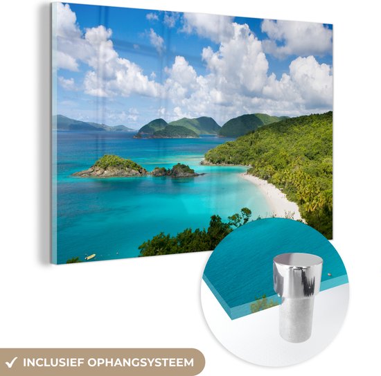 MuchoWow® Glasschilderij 30x20 cm - Schilderij acrylglas - Caribische eilanden en stranden - Foto op glas - Schilderijen