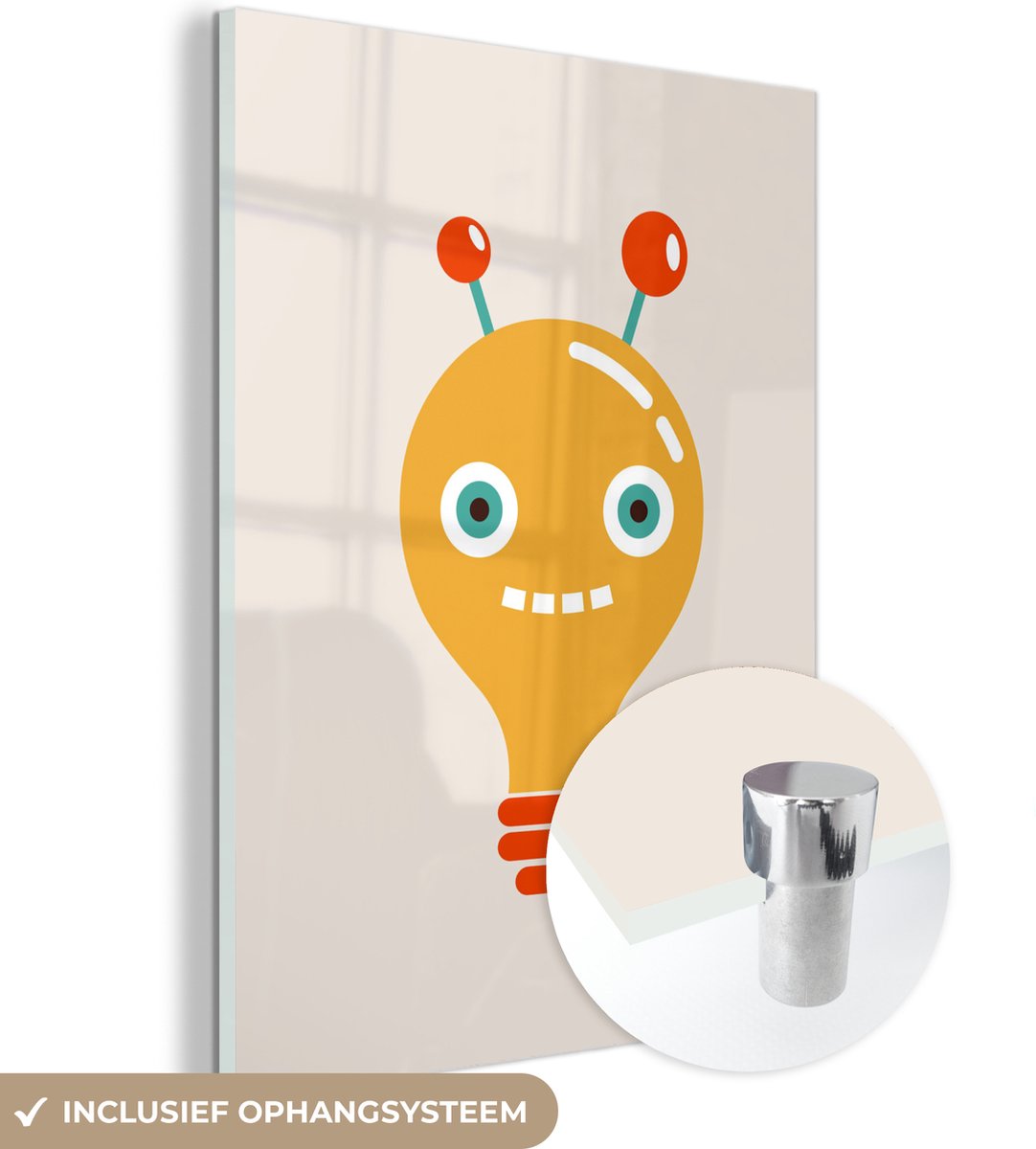 ® Glasschilderij 30x40 cm - Schilderij acrylglas - Robot - Gloeilamp - Gezicht - Antenne -