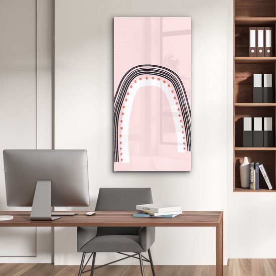 MuchoWow® Glasschilderij 60x120 cm - Schilderij acrylglas - Regenboog - Minimalisme - Roze - Foto op glas - Schilderijen