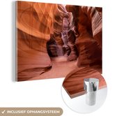 MuchoWow® Glasschilderij 90x60 cm - Schilderij acrylglas - Antelope Canyon uitgehouwen door erosie - Foto op glas - Schilderijen